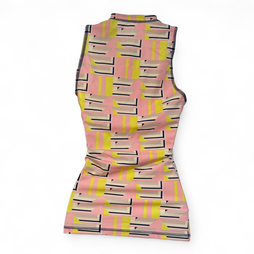 J.Crew Rashguard Women Small Pink Yellow Geometric UPF 50+ Excellent‎ Half Zip - Picture 3 of 4